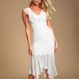 White ruffled midi dress